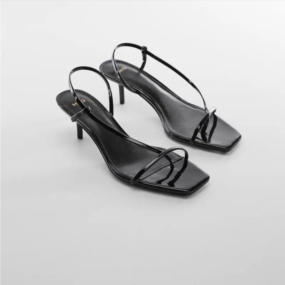 MANGO Strappy Heeled Black Sandals